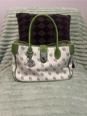 Vintage Dooney & Bourke Green Monogram Canvas Satchel | Summer Preppy Y2K Bag